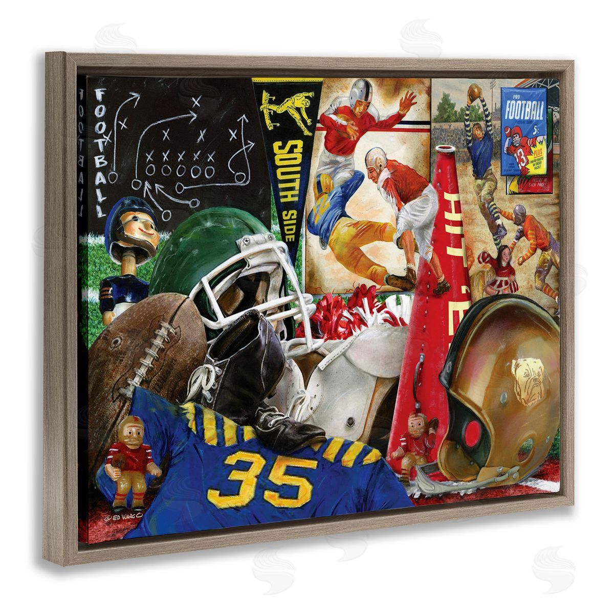 Football Sports Collage Brown Floating Frame Canvas Wall Art, Home Decor by Ed Wargo