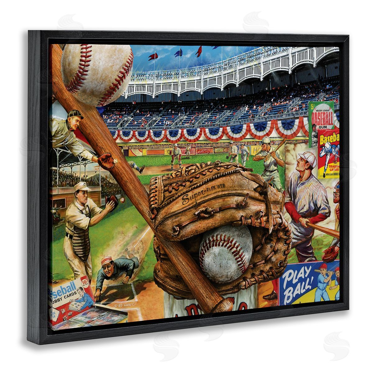 Baseball Sports Collage Black Floating Frame Canvas Wall Art, Home Decor by Ed Wargo