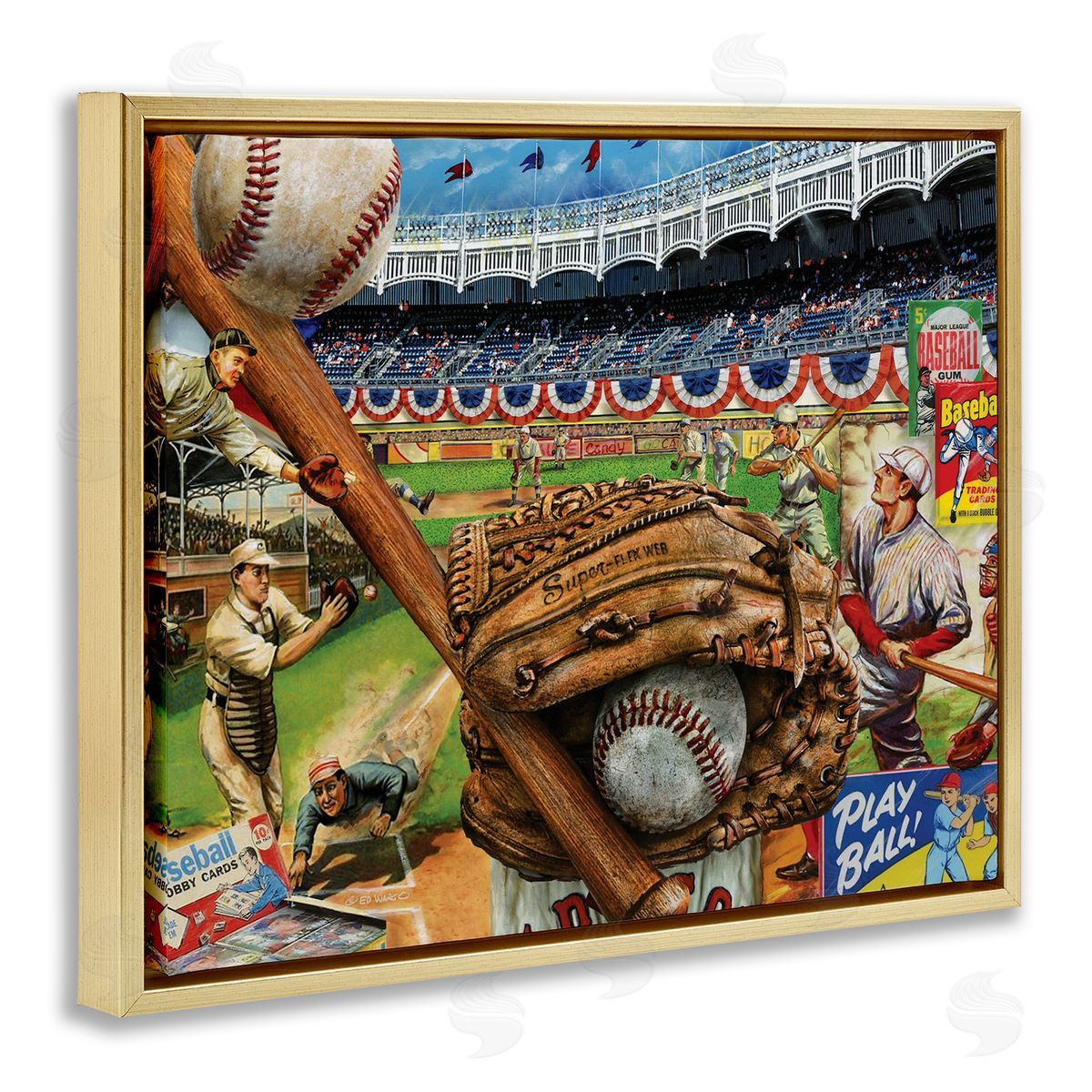 Baseball Sports Collage Gold Floating Frame Canvas Wall Art, Home Decor by Ed Wargo