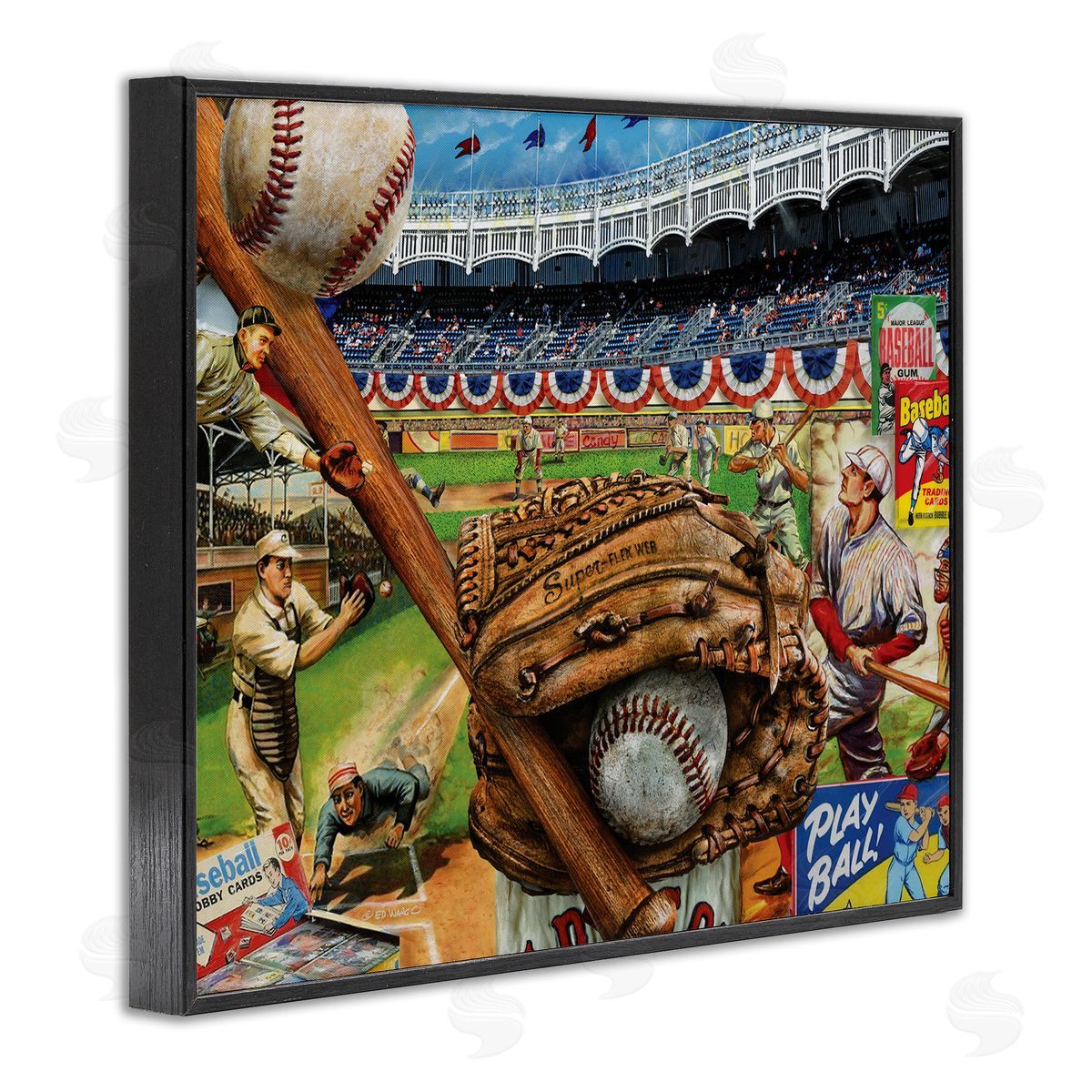 Baseball Sports Collage Black Frame Print Wall Art, Home Decor by Ed Wargo