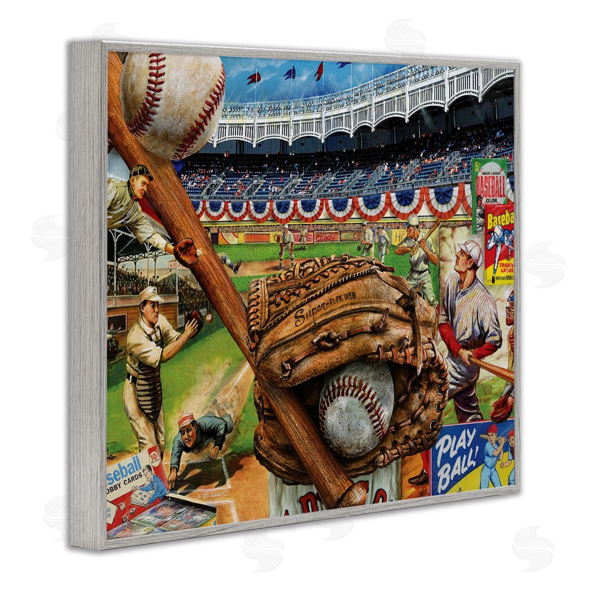 Baseball Sports Collage Grey Frame Print Wall Art, Home Decor by Ed Wargo