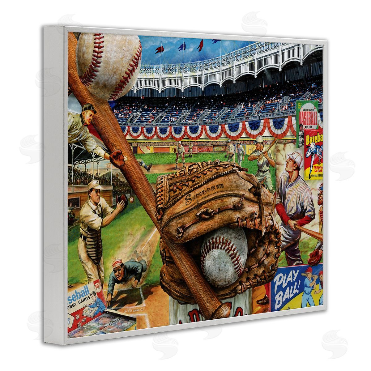 Baseball Sports Collage White Frame Print Wall Art, Home Decor by Ed Wargo