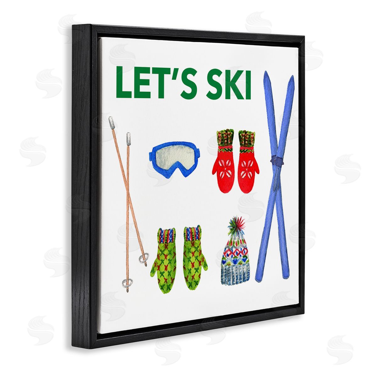 Let's Ski on White Black Floating Frame Canvas Wall Art, Home Decor by Melissa Hyatt