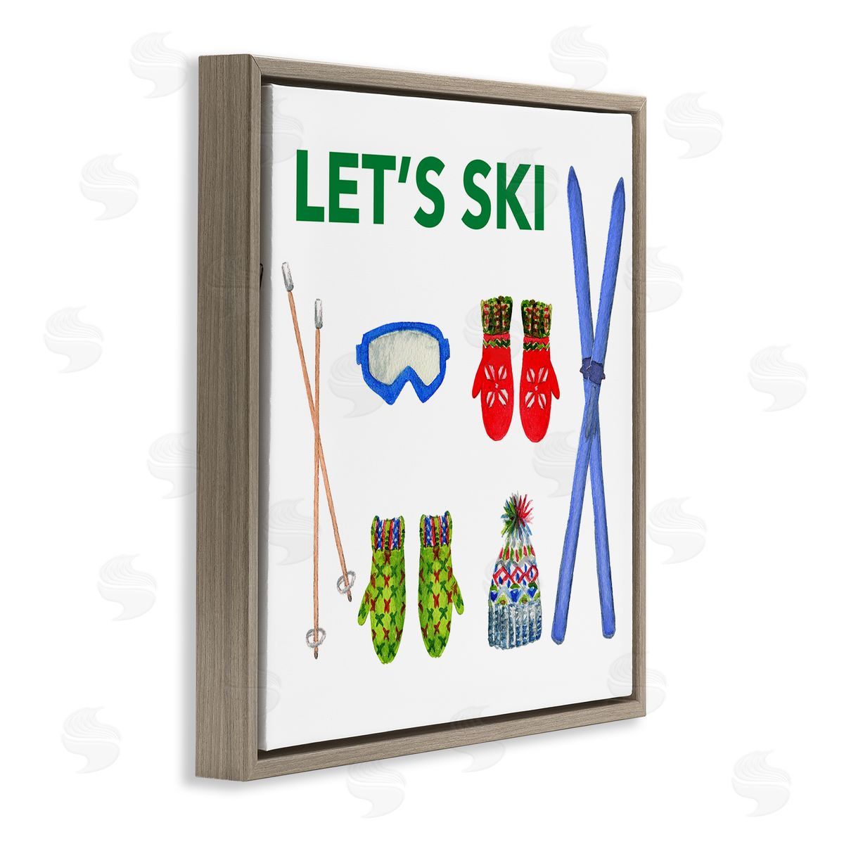 Let's Ski on White Brown Floating Frame Canvas Wall Art, Home Decor by Melissa Hyatt