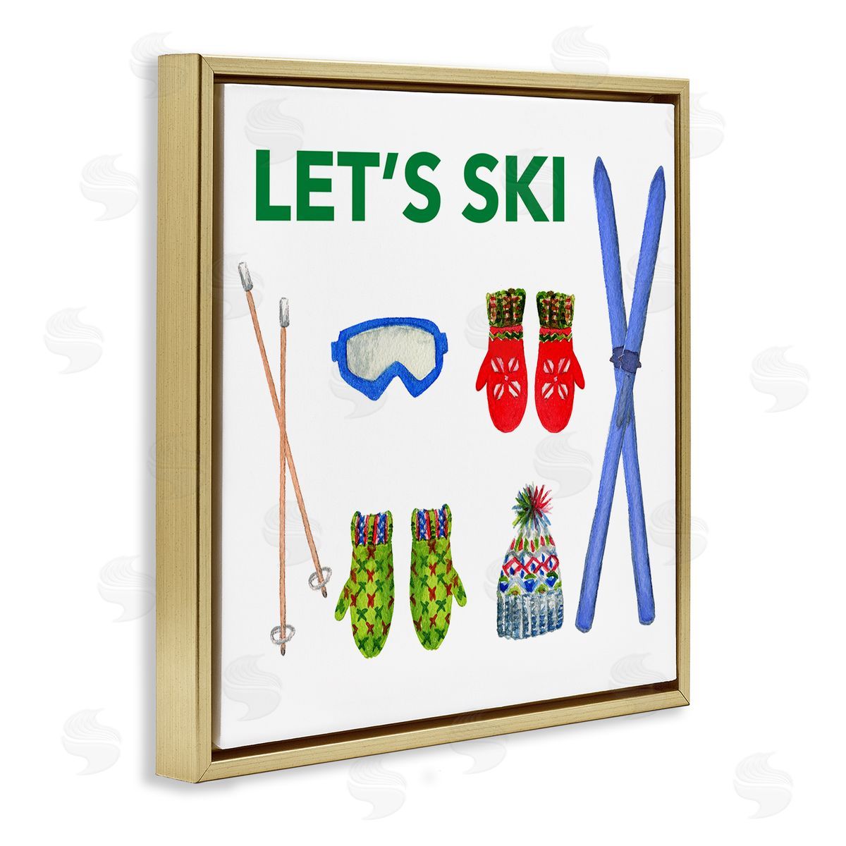 Let's Ski on White Gold Floating Frame Canvas Wall Art, Home Decor by Melissa Hyatt