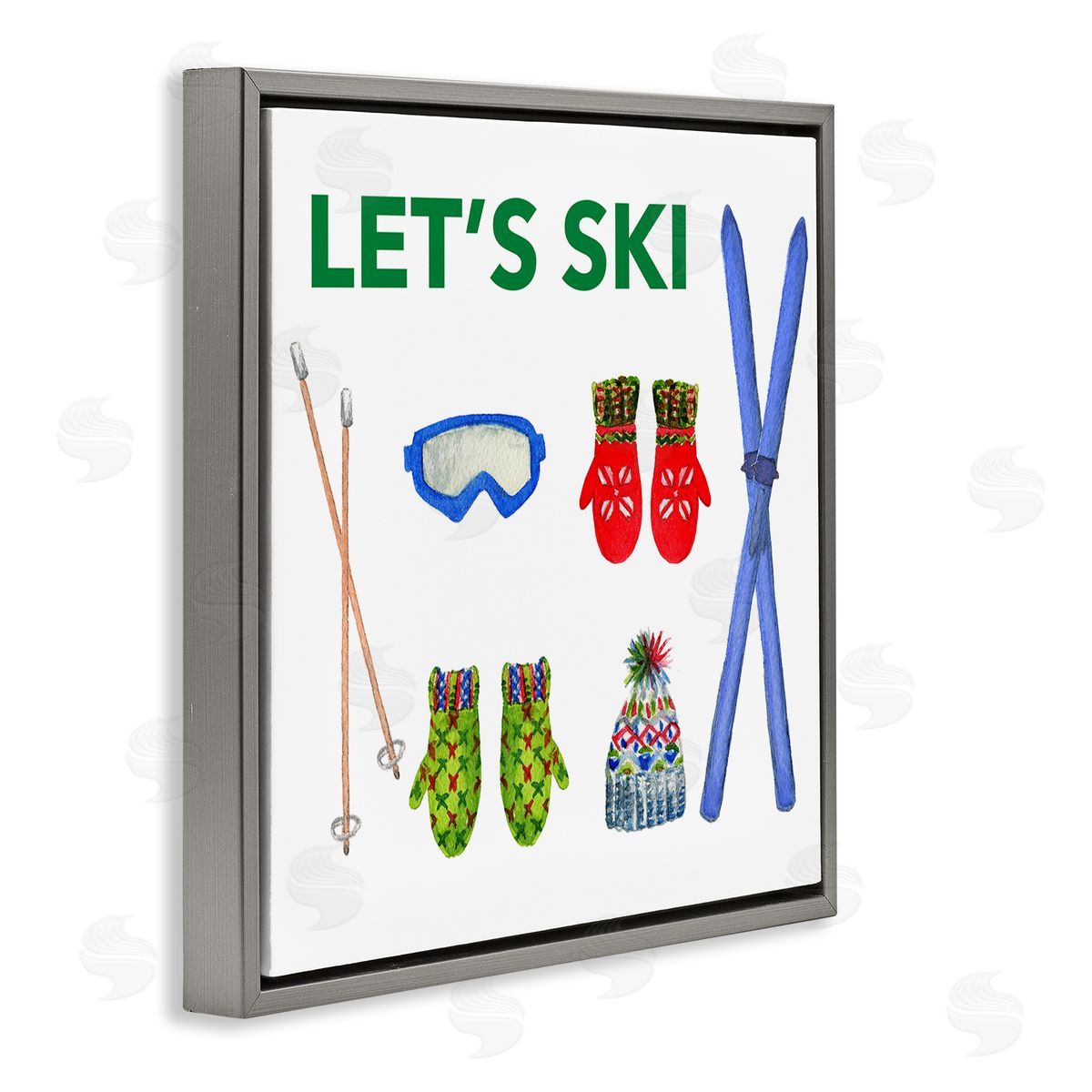 Let's Ski on White Grey Floating Frame Canvas Wall Art, Home Decor by Melissa Hyatt