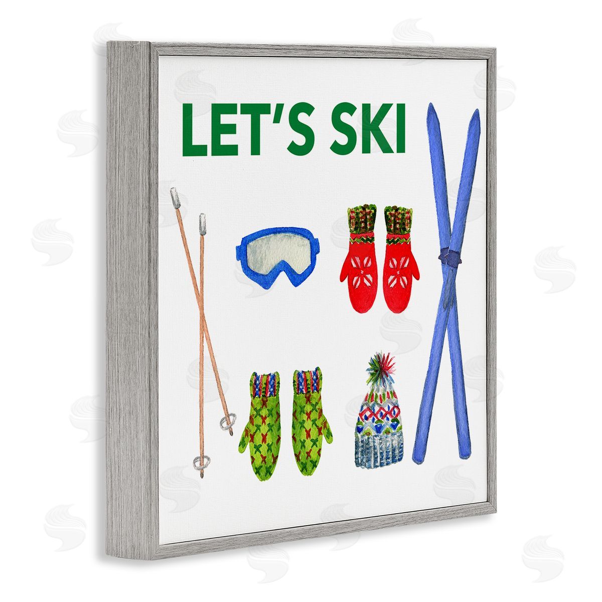 Let's Ski on White Grey Frame Print Wall Art, Home Decor by Melissa Hyatt