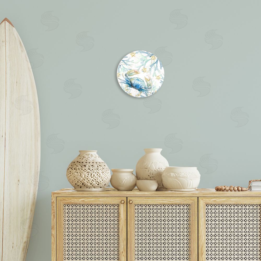 Patricia Pinto Starfish & Crab Pattern Round Wall Plaque Art Print in Room
