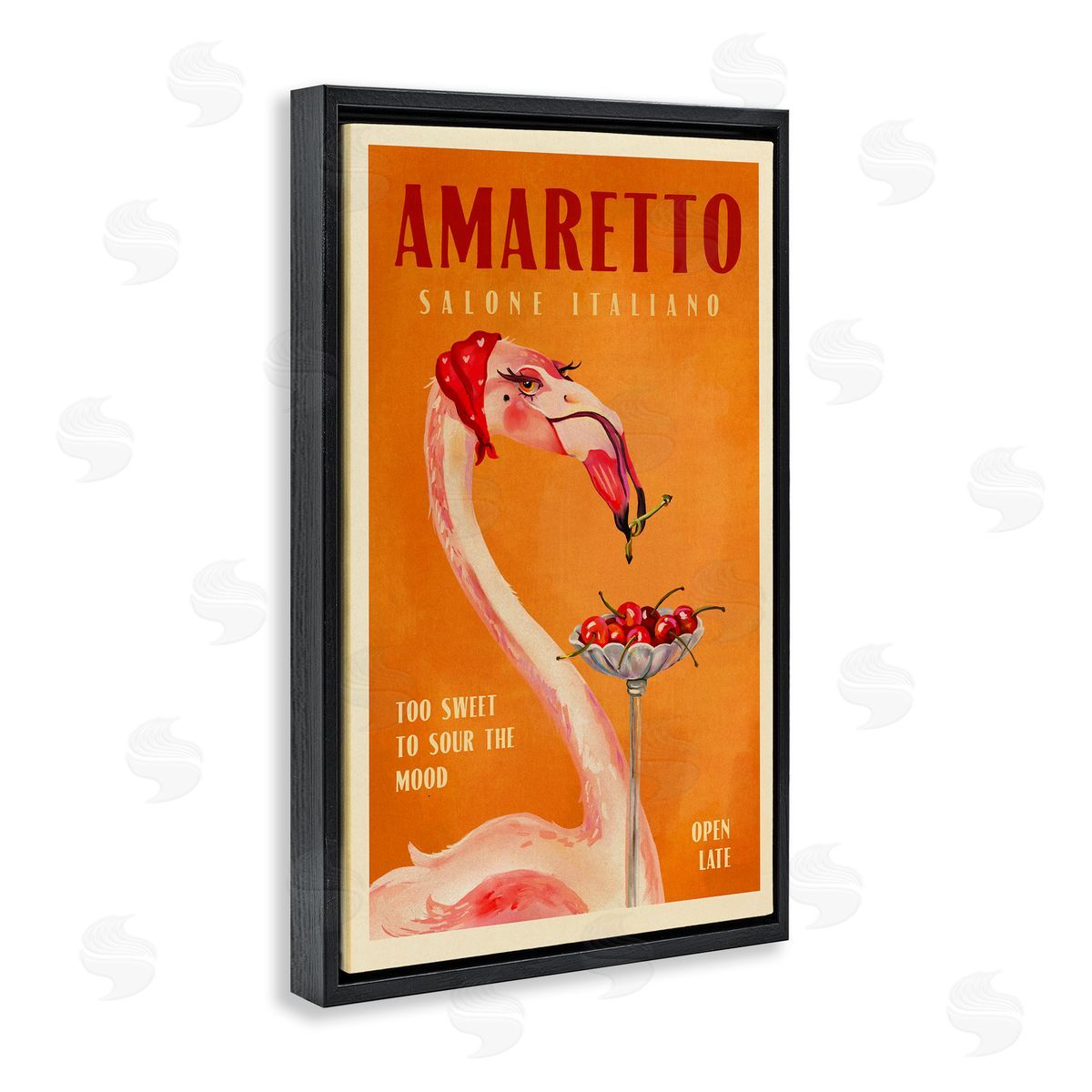 Vintage Amaretto Flamingo Black Floating Frame Canvas Wall Art, Home Decor by The Whiskey Ginger