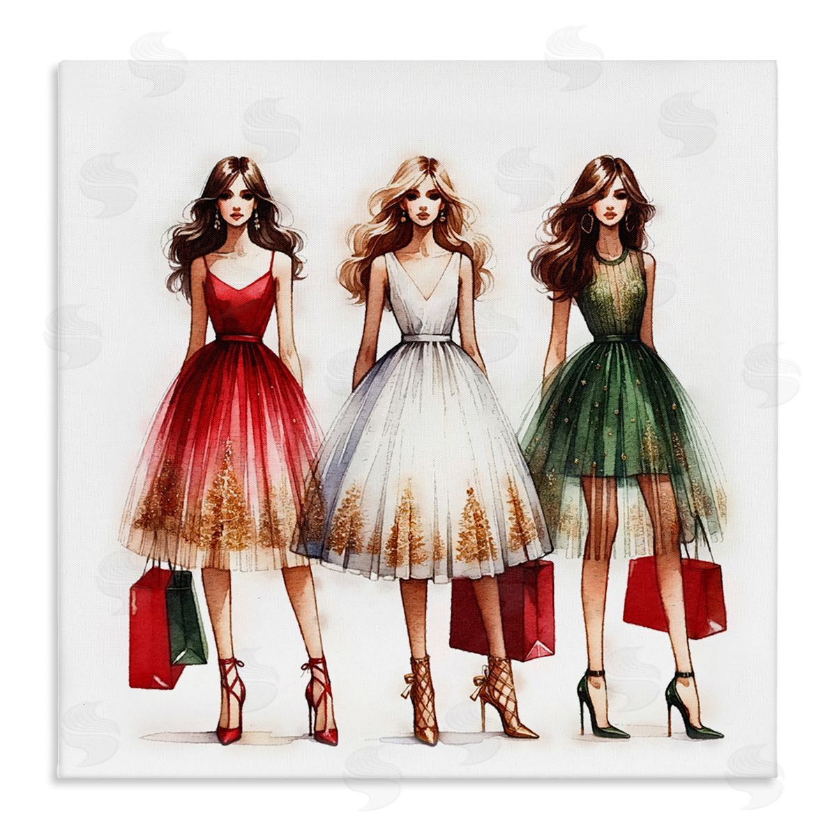 Trendy Christmas Girls Canvas Wall Art, Home Decor by Amanda Greenwood