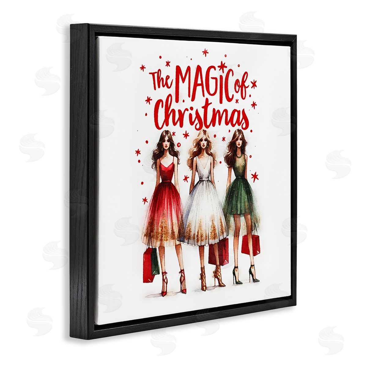 Glam Magic Of Christmas Black Floating Frame Canvas Wall Art, Home Decor by Amanda Greenwood