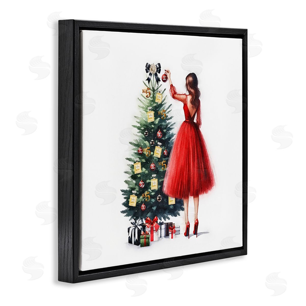 Fashion Tree Ornaments Black Floating Frame Canvas Wall Art, Home Decor by Amanda Greenwood