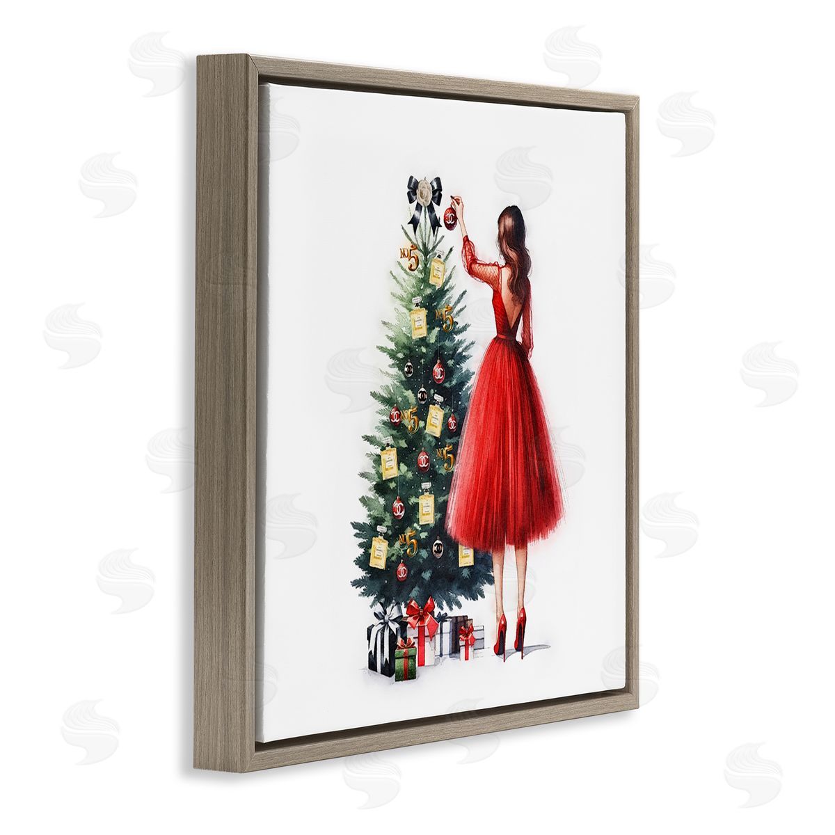 Fashion Tree Ornaments Brown Floating Frame Canvas Wall Art, Home Decor by Amanda Greenwood
