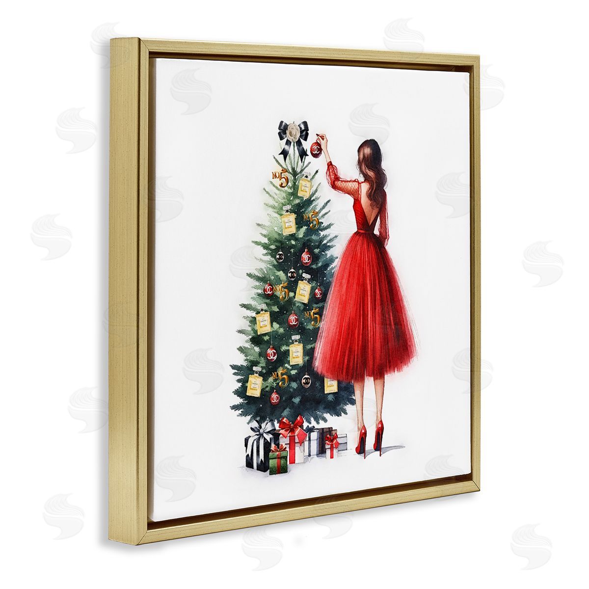 Fashion Tree Ornaments Gold Floating Frame Canvas Wall Art, Home Decor by Amanda Greenwood