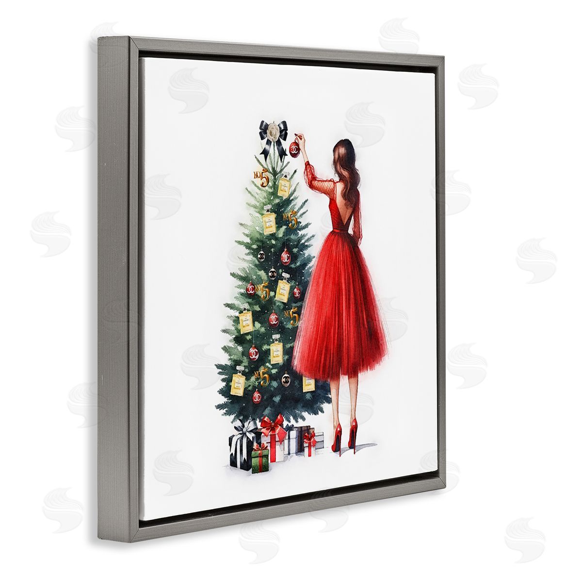 Fashion Tree Ornaments Grey Floating Frame Canvas Wall Art, Home Decor by Amanda Greenwood