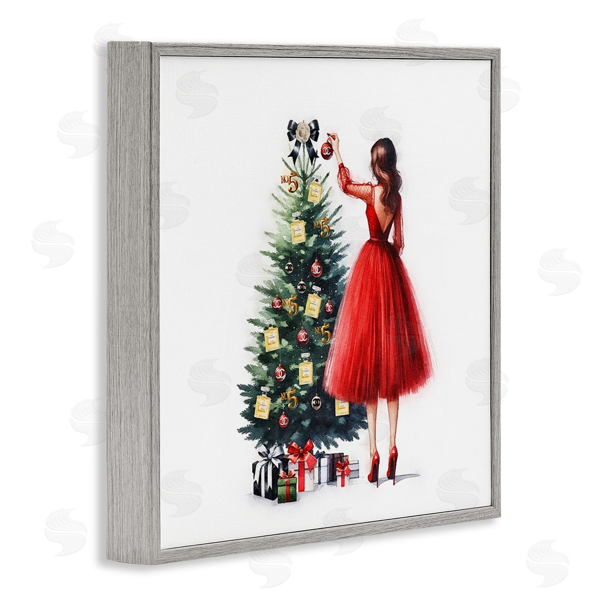 Fashion Tree Ornaments Grey Frame Print Wall Art, Home Decor by Amanda Greenwood