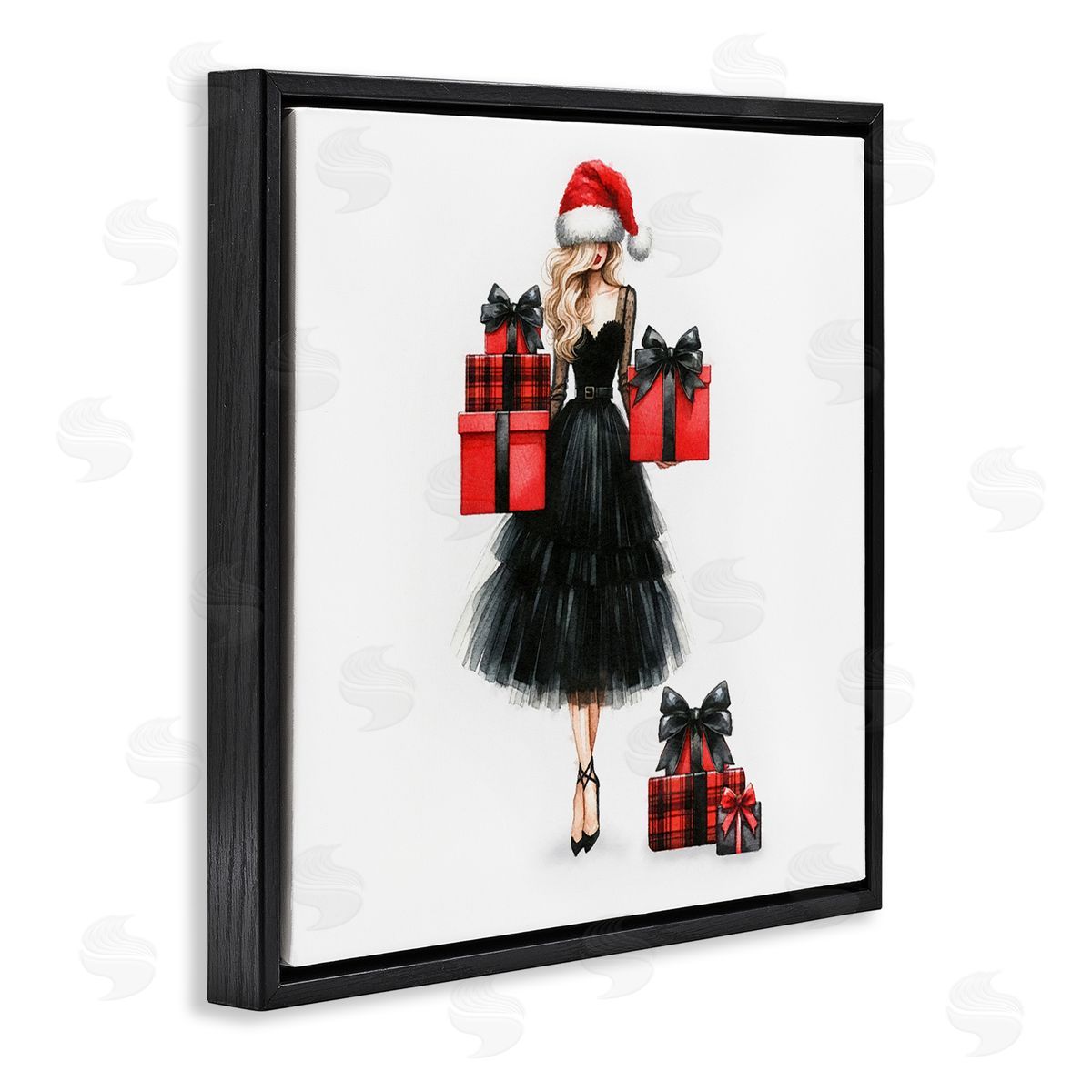 Fashionable Holiday Shopping Black Floating Frame Canvas Wall Art, Home Decor by Amanda Greenwood