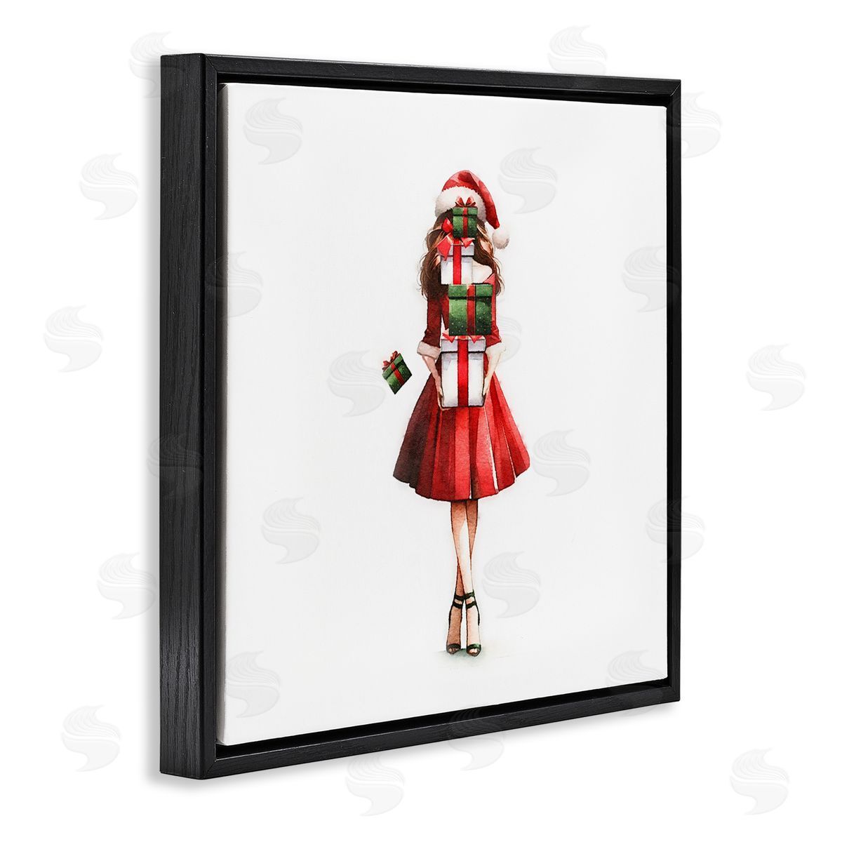 Carrying Christmas Fun Black Floating Frame Canvas Wall Art, Home Decor by Amanda Greenwood
