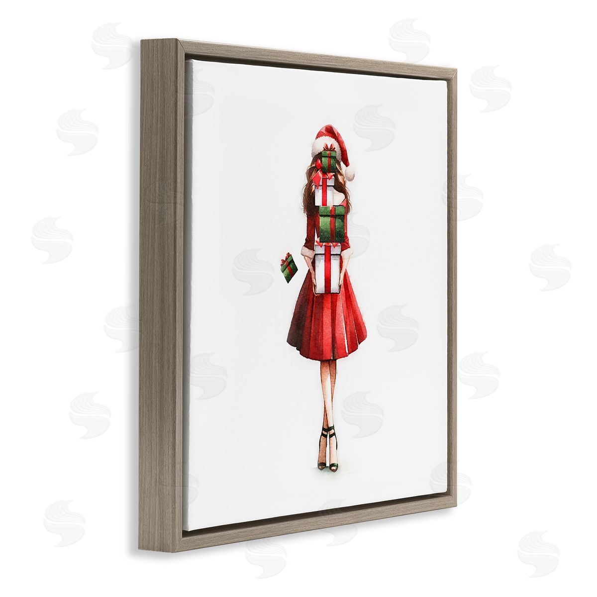 Carrying Christmas Fun Brown Floating Frame Canvas Wall Art, Home Decor by Amanda Greenwood