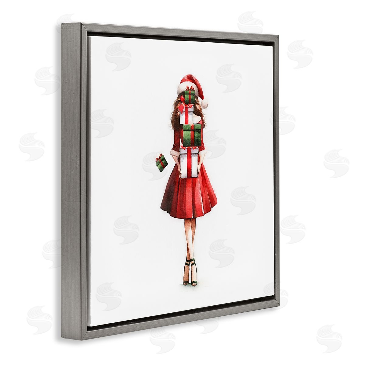 Carrying Christmas Fun Grey Floating Frame Canvas Wall Art, Home Decor by Amanda Greenwood