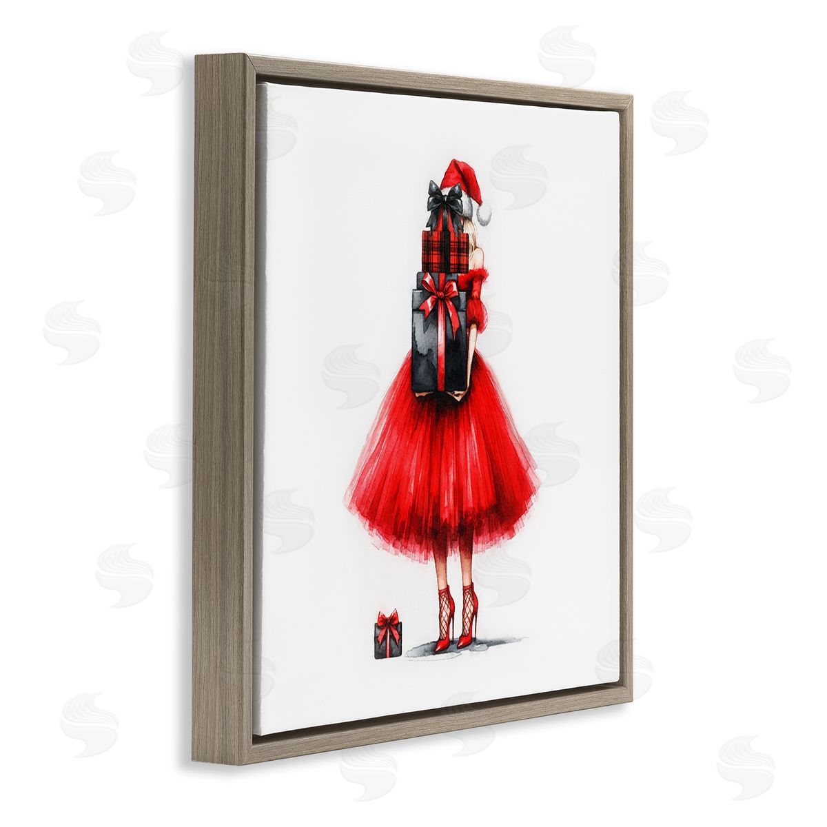 Chic Christmas Gal Brown Floating Frame Canvas Wall Art, Home Decor by Amanda Greenwood