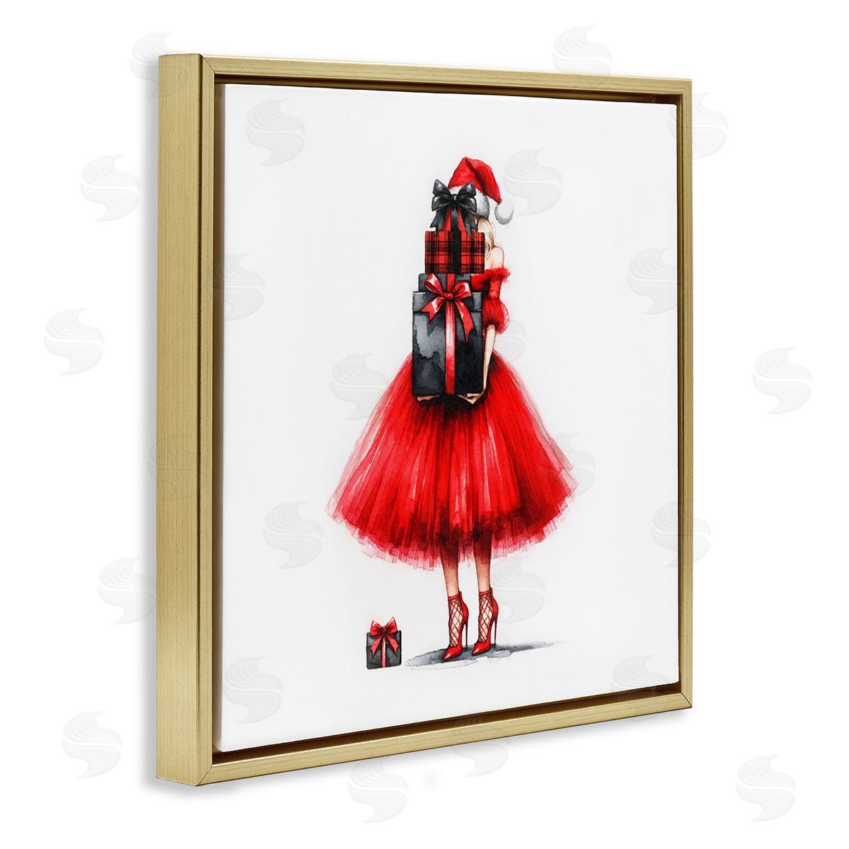 Chic Christmas Gal Gold Floating Frame Canvas Wall Art, Home Decor by Amanda Greenwood