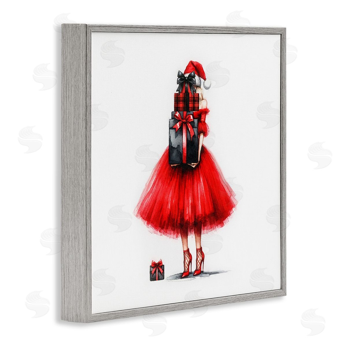 Chic Christmas Gal Grey Frame Print Wall Art, Home Decor by Amanda Greenwood