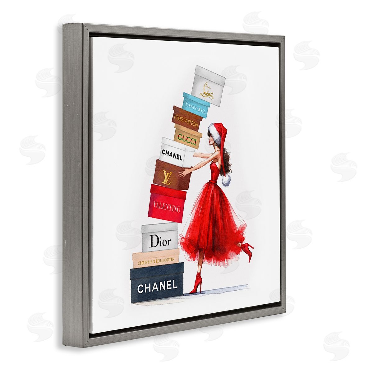 Christmas Shopping Boxes Grey Floating Frame Canvas Wall Art, Home Decor by Amanda Greenwood