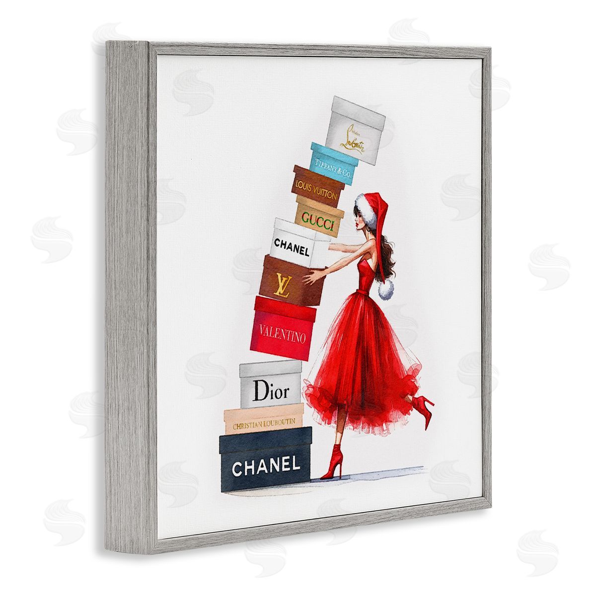 Christmas Shopping Boxes Grey Frame Print Wall Art, Home Decor by Amanda Greenwood