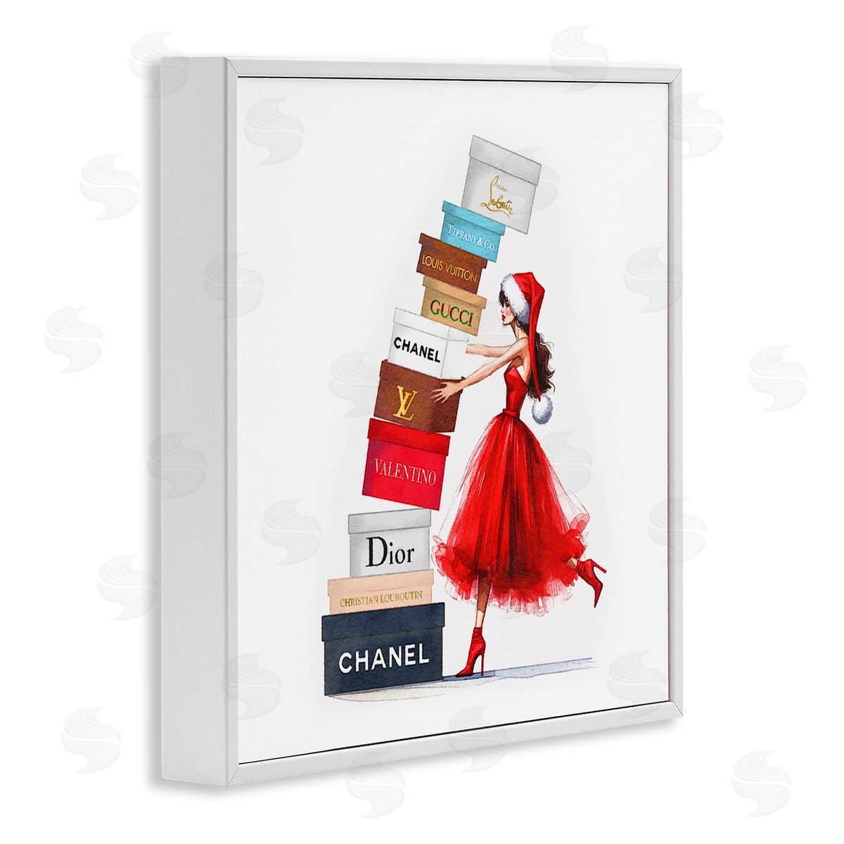Christmas Shopping Boxes White Frame Print Wall Art, Home Decor by Amanda Greenwood
