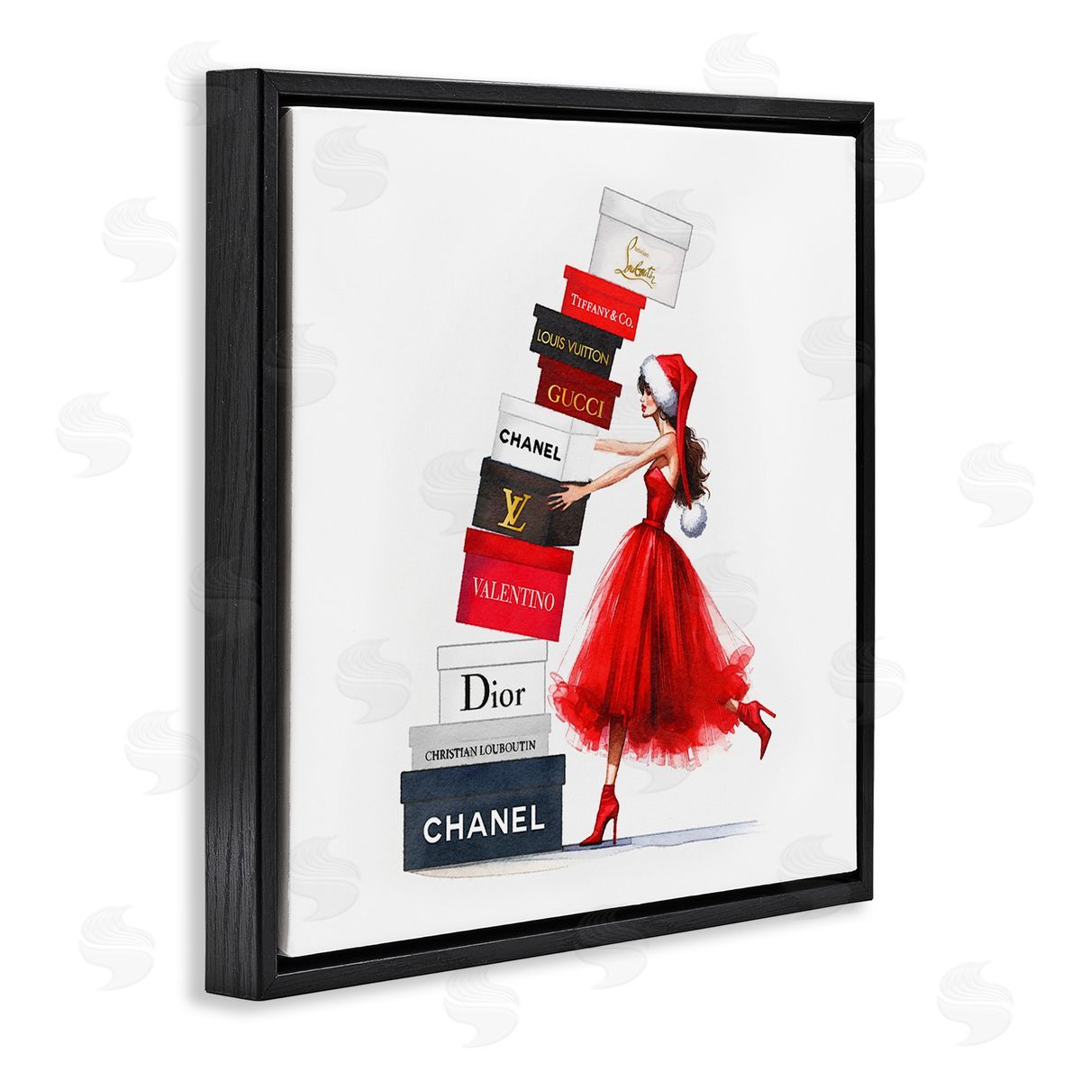 Holiday Glam Shopping Boxes Black Floating Frame Canvas Wall Art, Home Decor by Amanda Greenwood