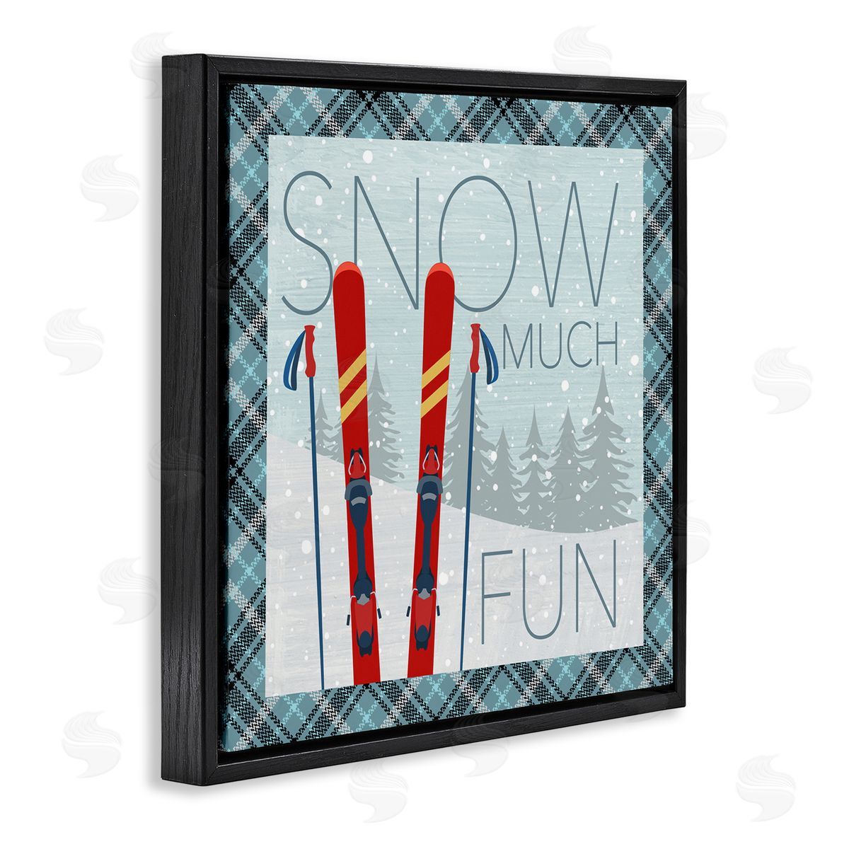 Snow Much Fun with Plaid Black Floating Frame Canvas Wall Art, Home Decor by PDR, LLC.