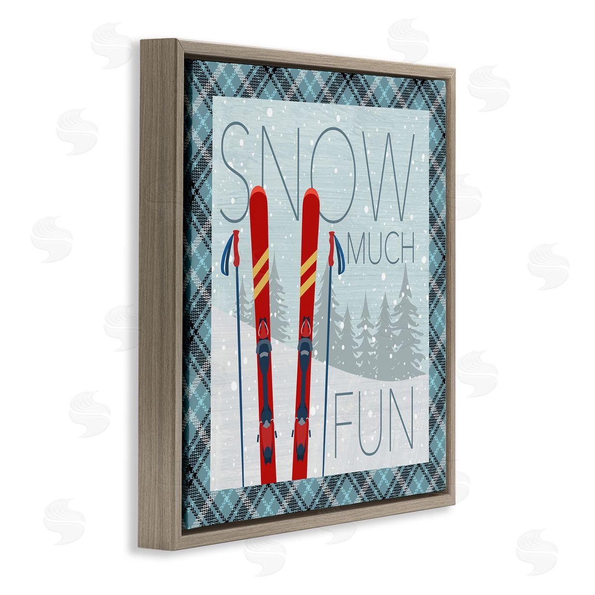 Snow Much Fun with Plaid Brown Floating Frame Canvas Wall Art, Home Decor by PDR, LLC.