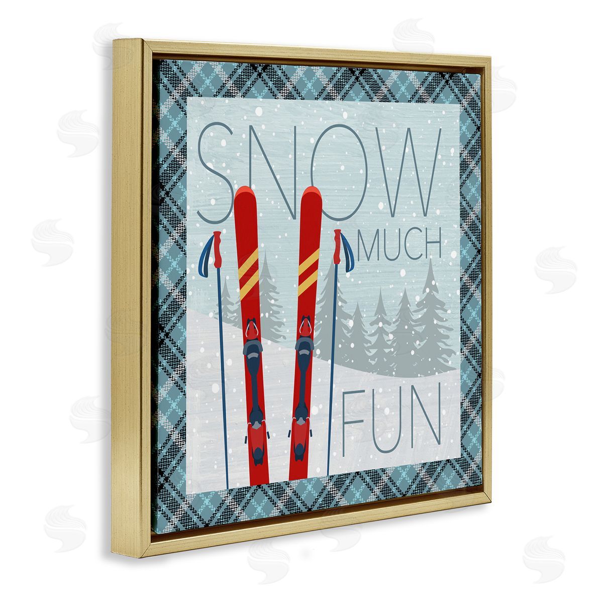 Snow Much Fun with Plaid Gold Floating Frame Canvas Wall Art, Home Decor by PDR, LLC.