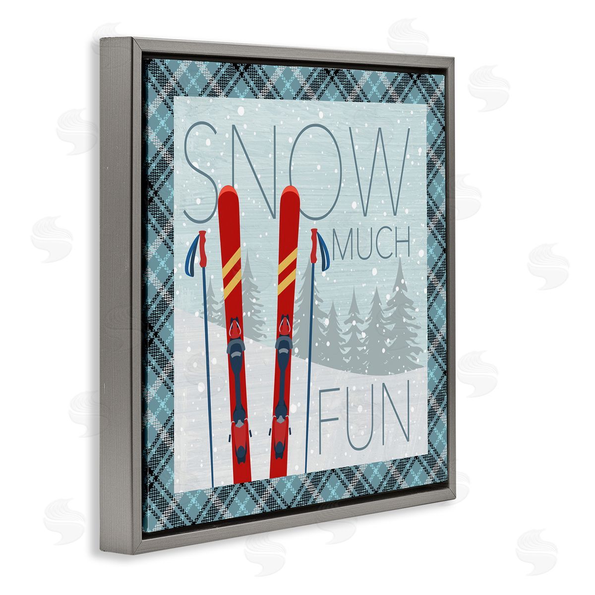 Snow Much Fun with Plaid Grey Floating Frame Canvas Wall Art, Home Decor by PDR, LLC.