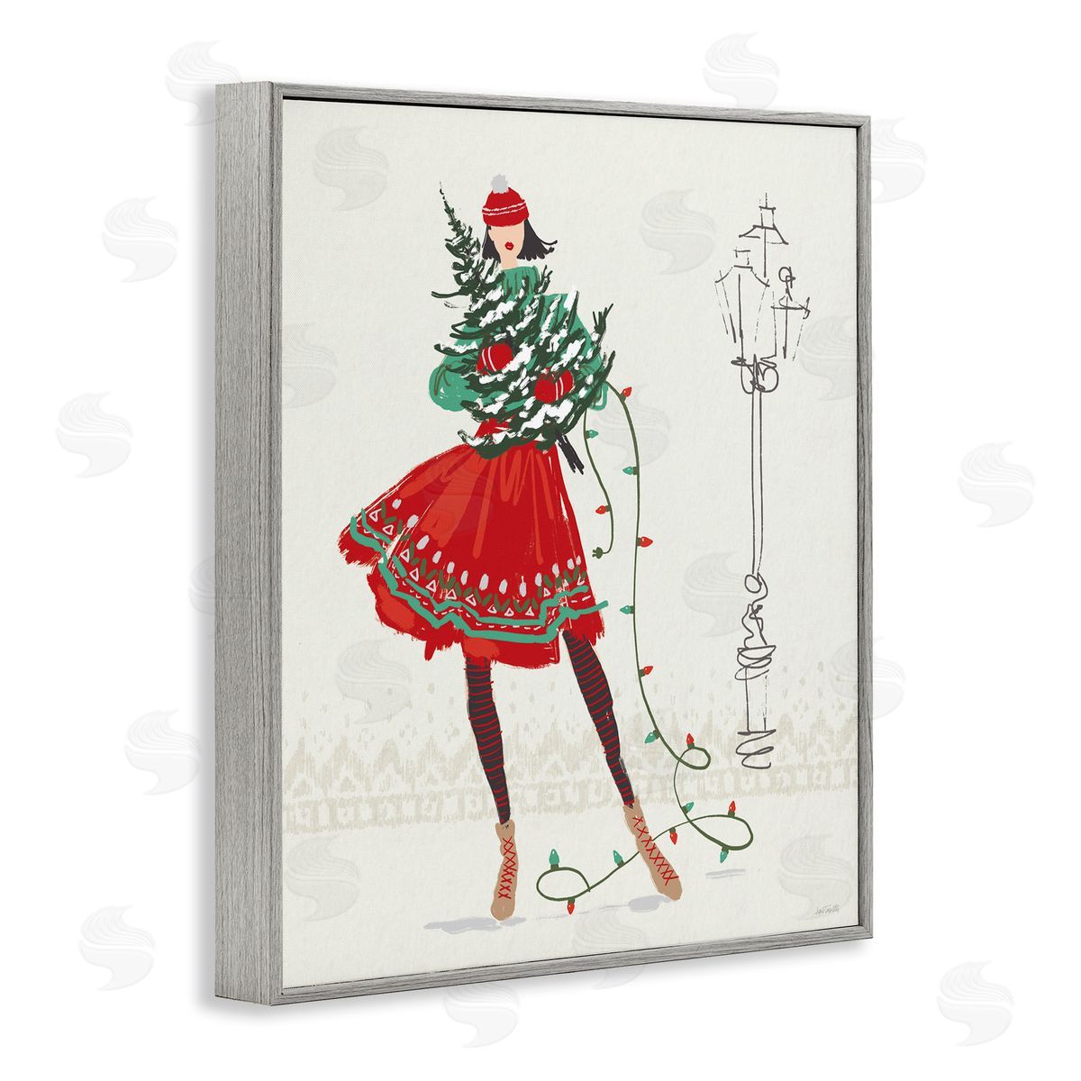 Festive Fashion Girl Grey Frame Print Wall Art, Home Decor by Anne Tavoletti