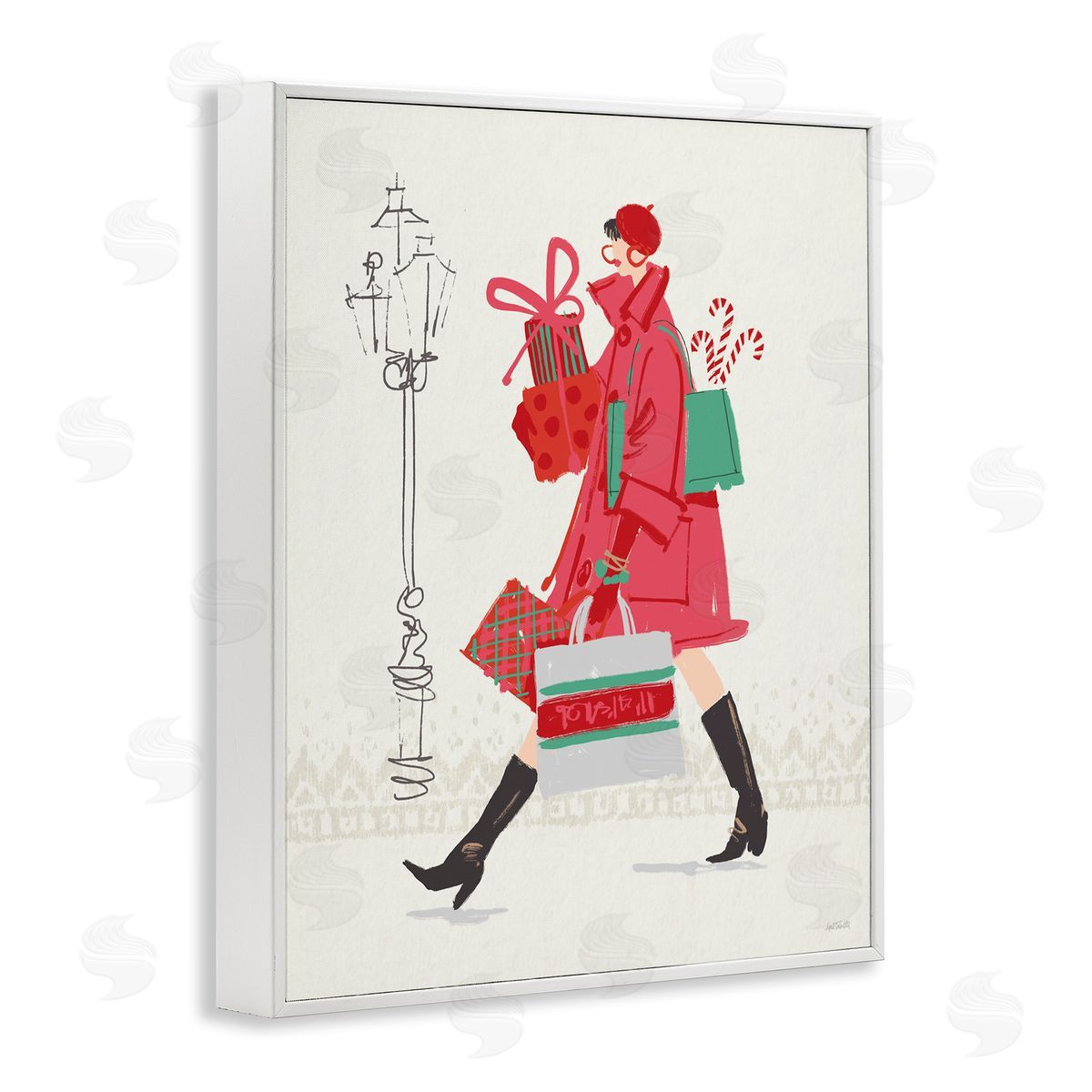 Trendy Festive Fashion White Frame Print Wall Art, Home Decor by Anne Tavoletti