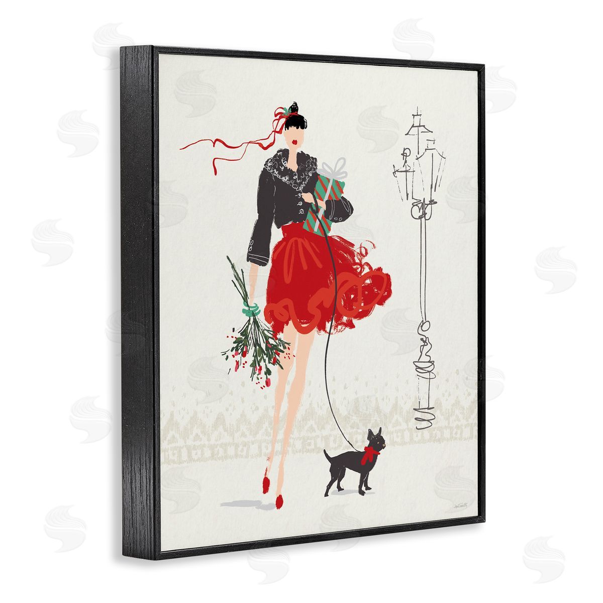 Holiday Fashionista Girl Black Frame Print Wall Art, Home Decor by Anne Tavoletti