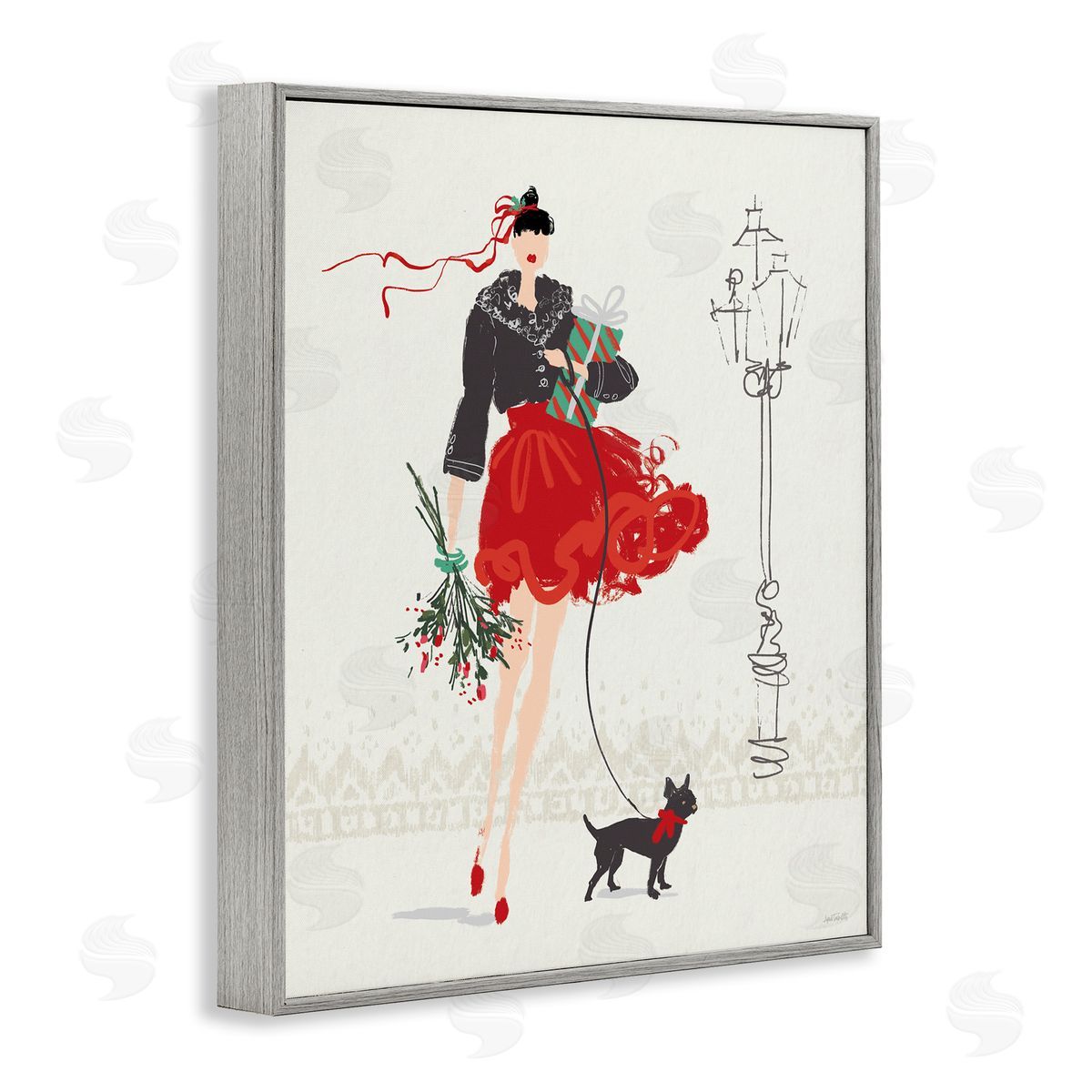 Holiday Fashionista Girl Grey Frame Print Wall Art, Home Decor by Anne Tavoletti