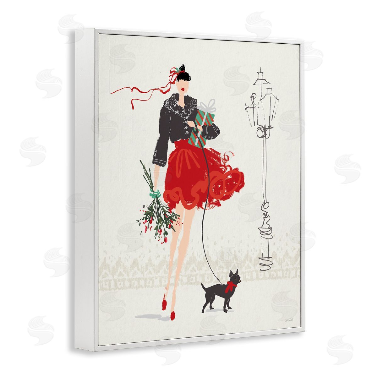 Holiday Fashionista Girl White Frame Print Wall Art, Home Decor by Anne Tavoletti