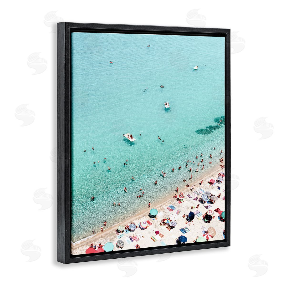 Busy Beach View Black Floating Frame Canvas Wall Art, Home Decor by Sisi and Seb