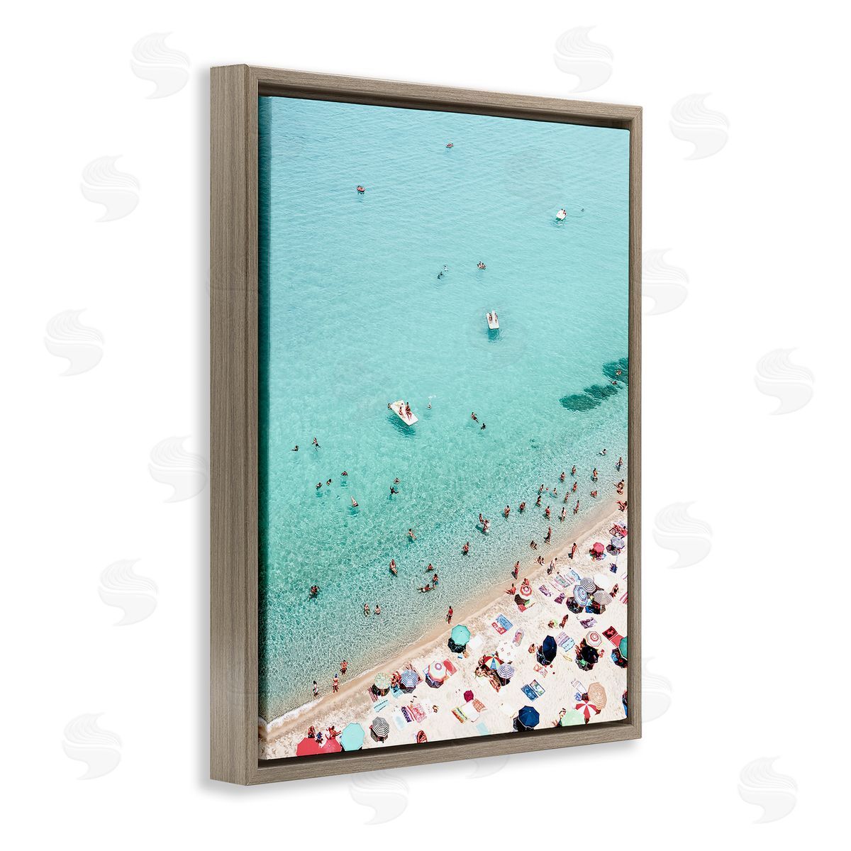 Busy Beach View Brown Floating Frame Canvas Wall Art, Home Decor by Sisi and Seb