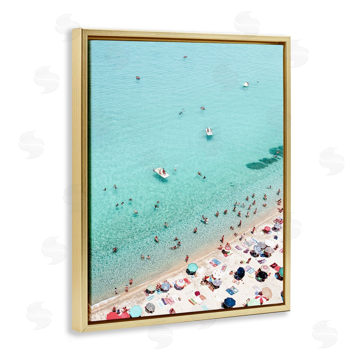 Busy Beach View Gold Floating Frame Canvas Wall Art, Home Decor by Sisi and Seb