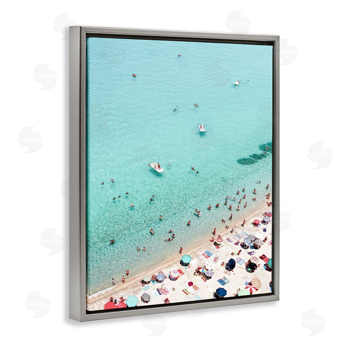Busy Beach View Grey Floating Frame Canvas Wall Art, Home Decor by Sisi and Seb