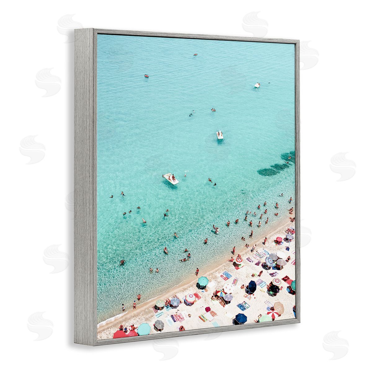 Busy Beach View Grey Frame Print Wall Art, Home Decor by Sisi and Seb