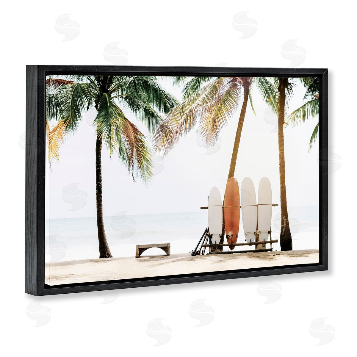 Hawaii Surfing View Black Floating Frame Canvas Wall Art, Home Decor by Sisi and Seb
