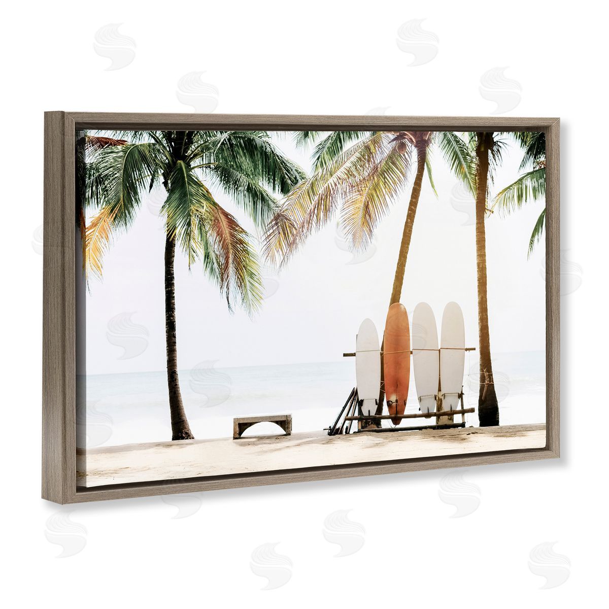 Hawaii Surfing View Brown Floating Frame Canvas Wall Art, Home Decor by Sisi and Seb