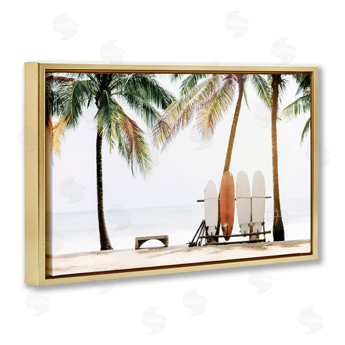 Hawaii Surfing View Gold Floating Frame Canvas Wall Art, Home Decor by Sisi and Seb
