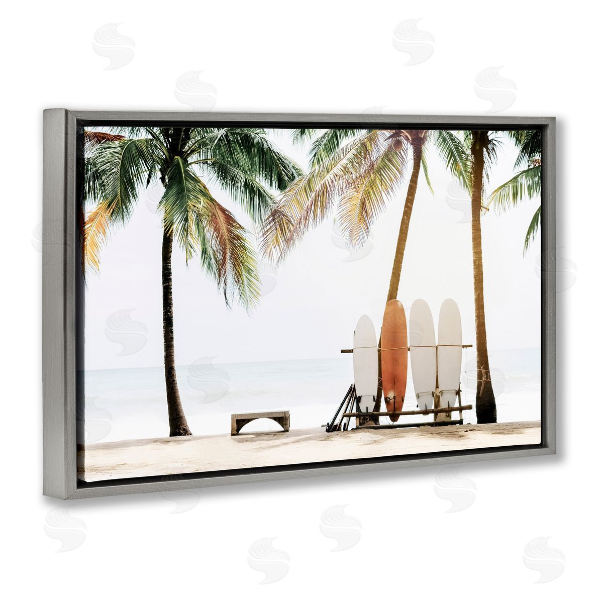 Hawaii Surfing View Grey Floating Frame Canvas Wall Art, Home Decor by Sisi and Seb