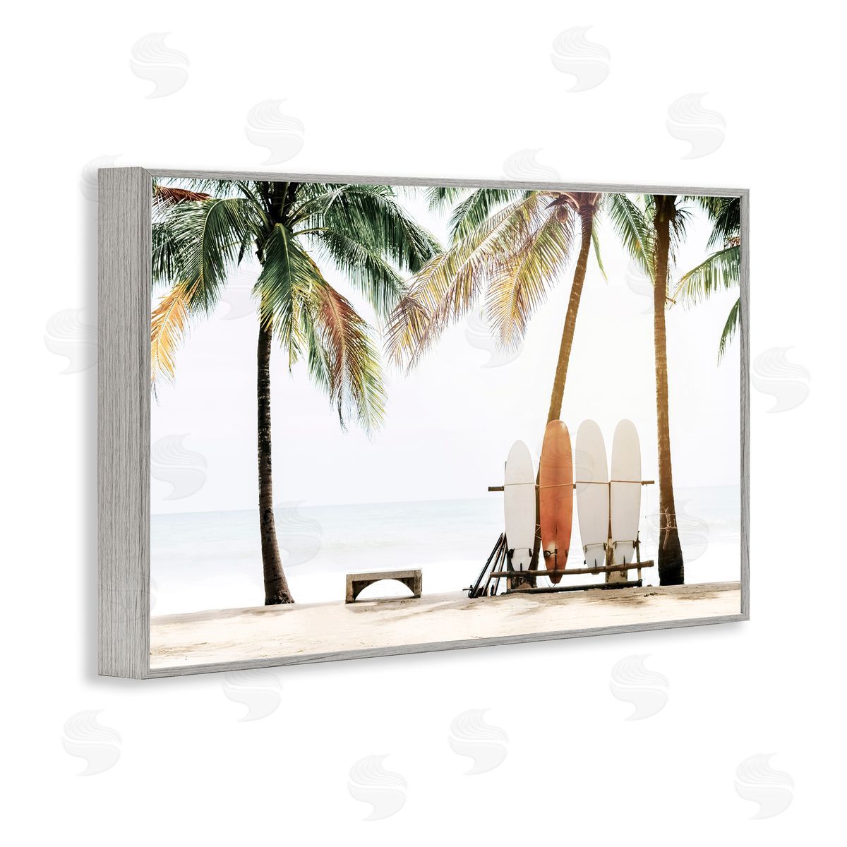 Hawaii Surfing View Grey Frame Print Wall Art, Home Decor by Sisi and Seb